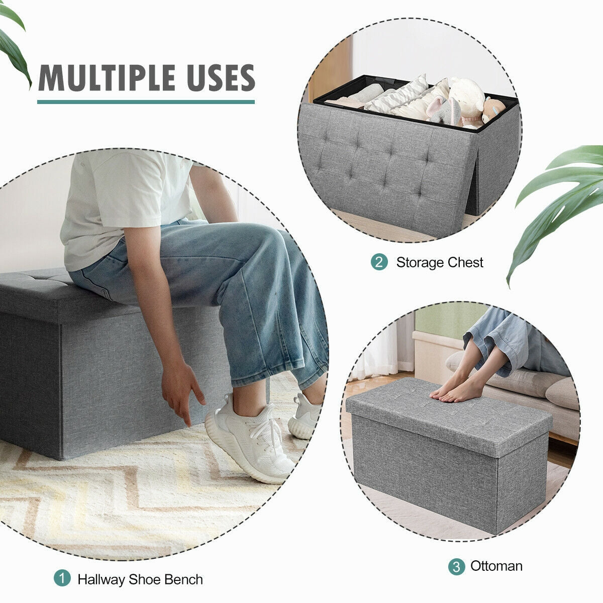 31.5 Inch Foldable Fabric Storage, Removable Bin, Light Gray Shoe Racks & Storage Benches at Gallery Canada