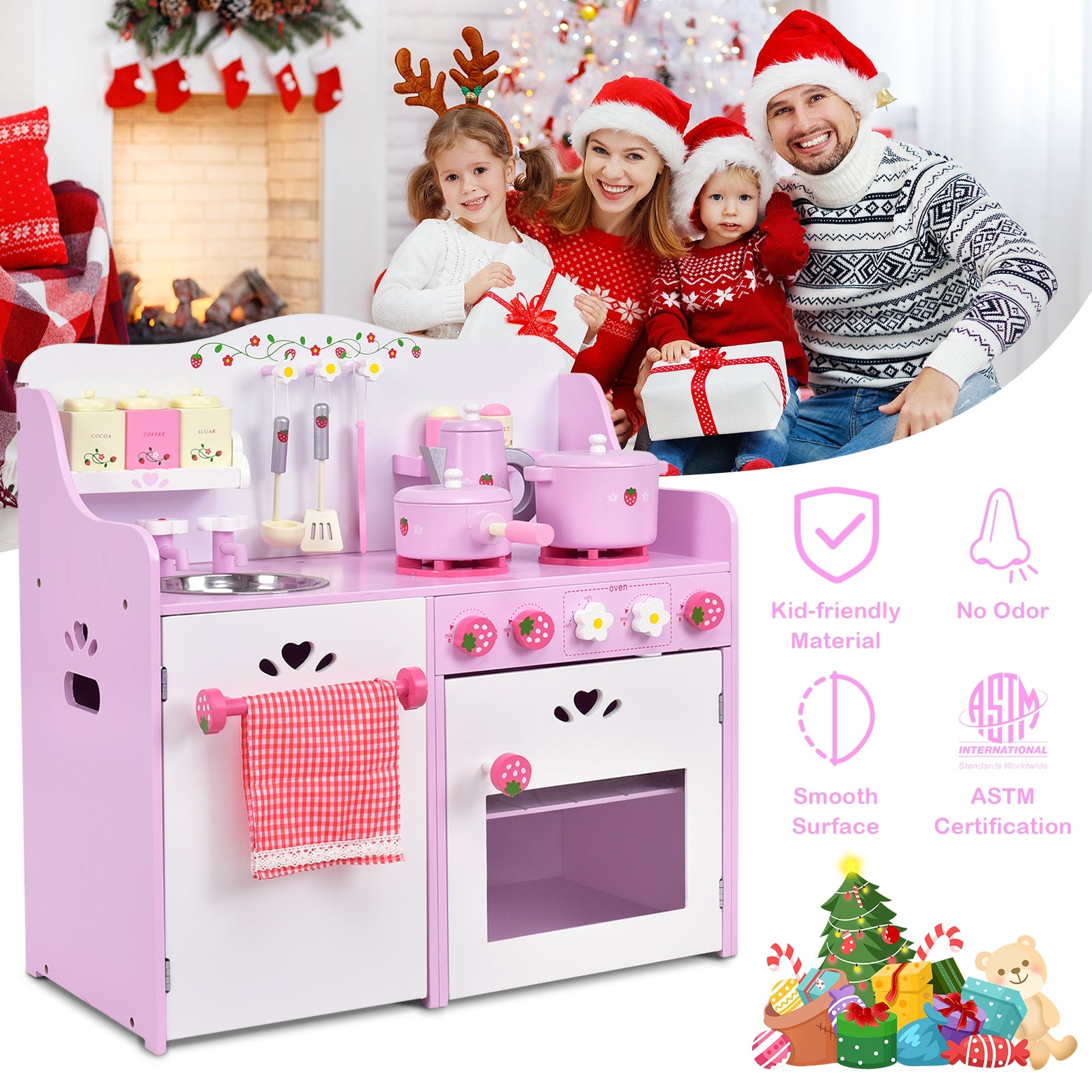 Kids Wooden Kitchen Toy Strawberry Pretend Cooking Playset Play Kitchen Sets at Gallery Canada