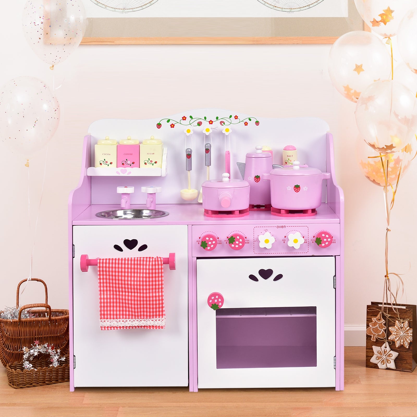 Kids Wooden Kitchen Toy Strawberry Pretend Cooking Playset Play Kitchen Sets at Gallery Canada