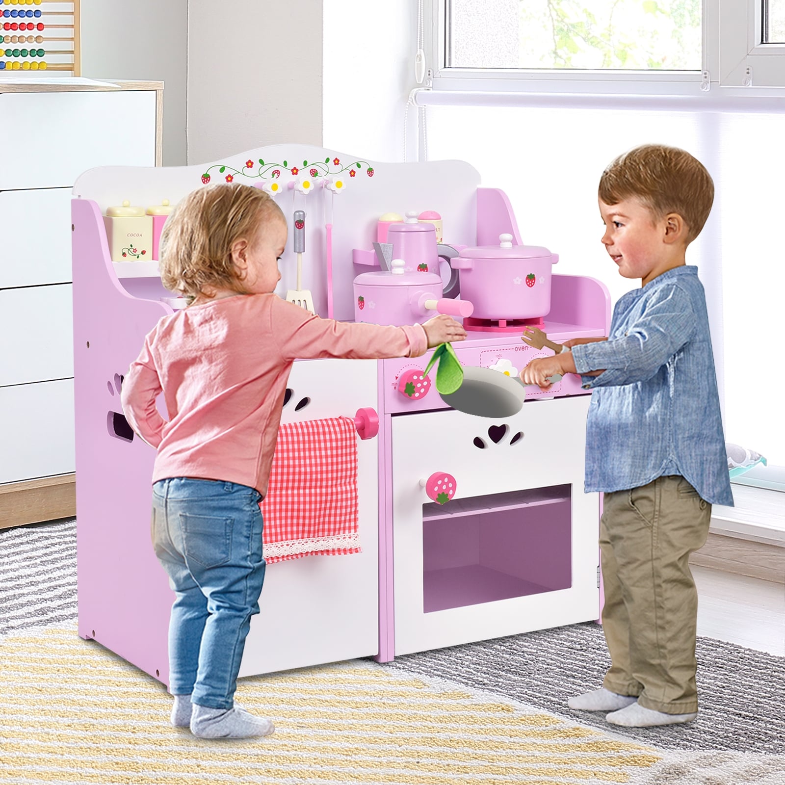 Kids Wooden Kitchen Toy Strawberry Pretend Cooking Playset Play Kitchen Sets at Gallery Canada