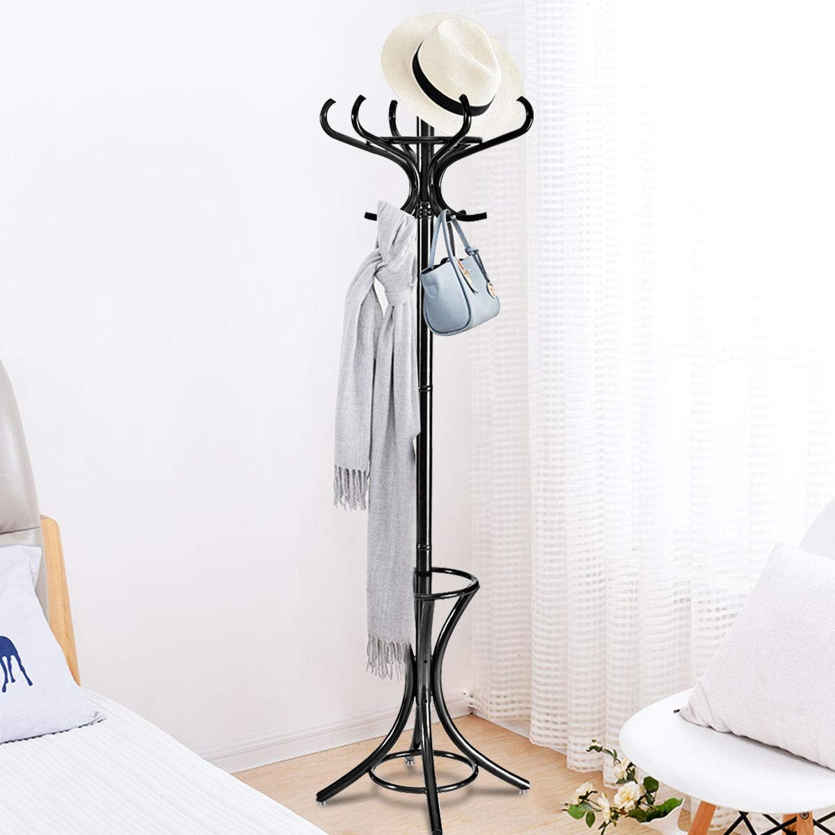 Wood Standing Hat Coat Rack With Umbrella Stand, Black Coat Racks & Hall Trees at Gallery Canada