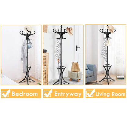 Wood Standing Hat Coat Rack With Umbrella Stand, Black Coat Racks & Hall Trees at Gallery Canada