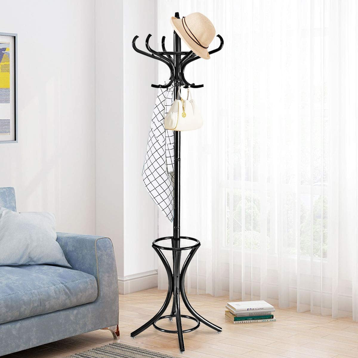 Wood Standing Hat Coat Rack With Umbrella Stand, Black Coat Racks & Hall Trees at Gallery Canada