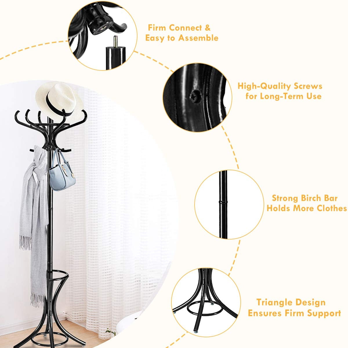 Wood Standing Hat Coat Rack With Umbrella Stand, Black Coat Racks & Hall Trees at Gallery Canada
