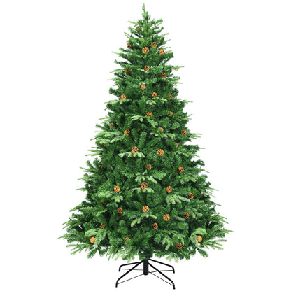 7.5 ft Artificial Christmas Tree, LED Lights, Pine Cones, Green Christmas Tree at Gallery Canada