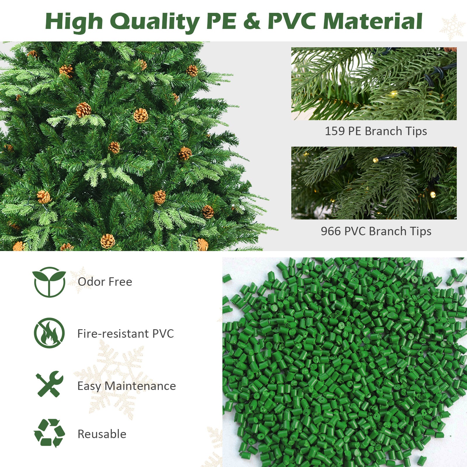 7.5 ft Artificial Christmas Tree, LED Lights, Pine Cones, Green Christmas Tree at Gallery Canada