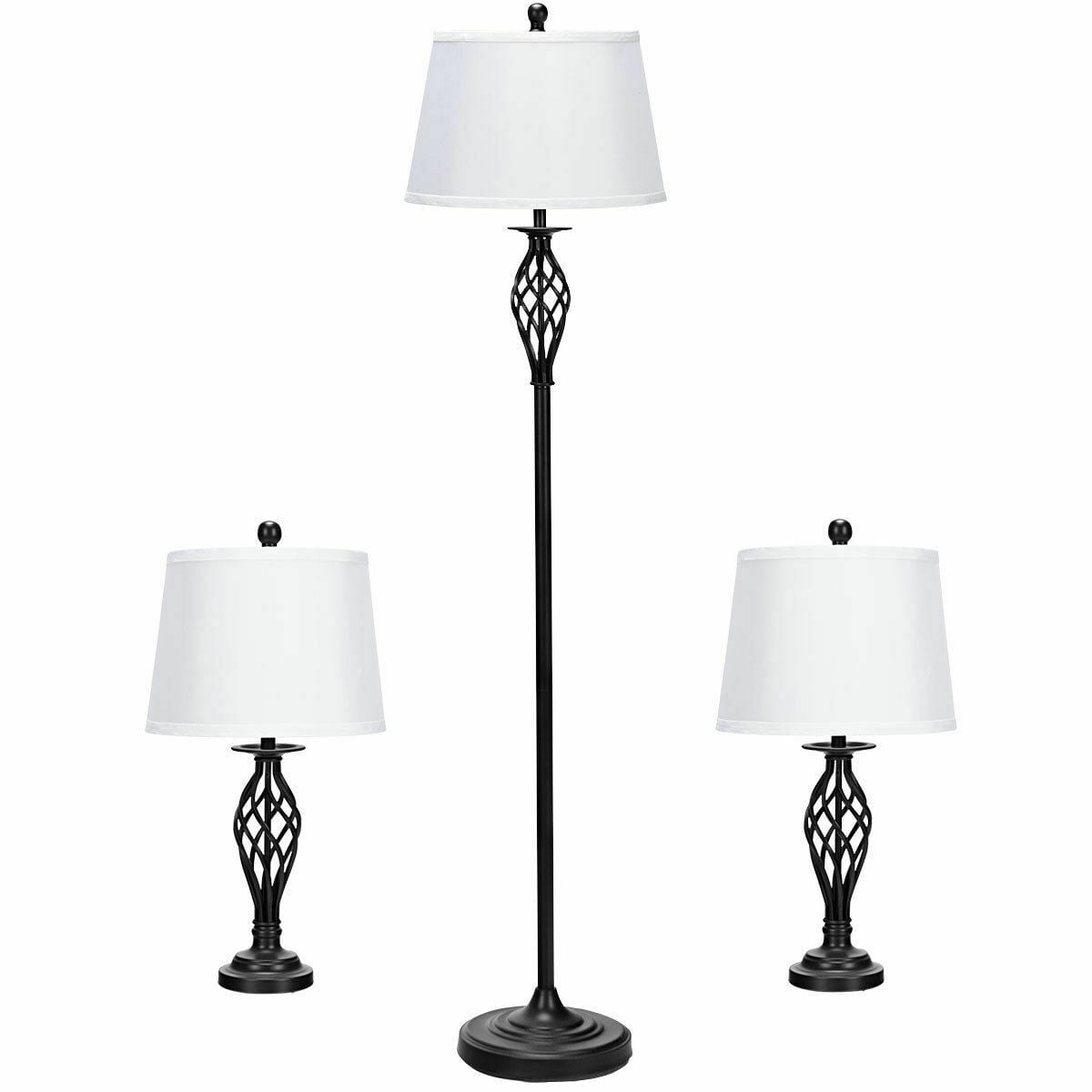 3 Piece Lamp Set, 2 Table Lamps 1 Floor Lamp, Fabric Shades, White Table & Floor Lamps at Gallery Canada