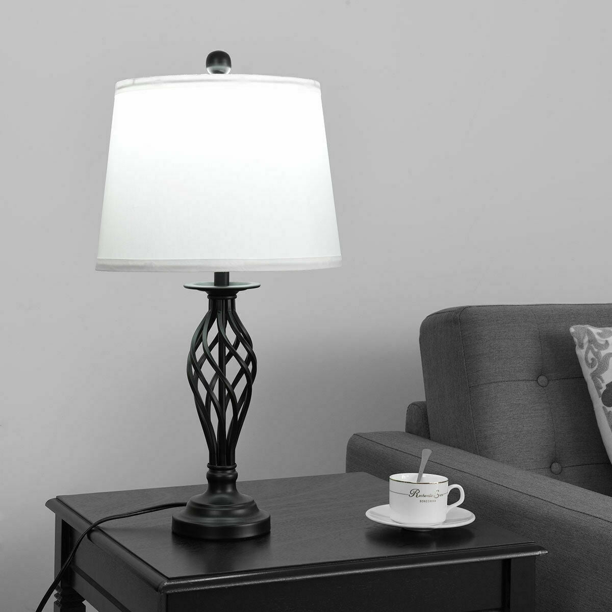 3 Piece Lamp Set, 2 Table Lamps 1 Floor Lamp, Fabric Shades, White Table & Floor Lamps at Gallery Canada