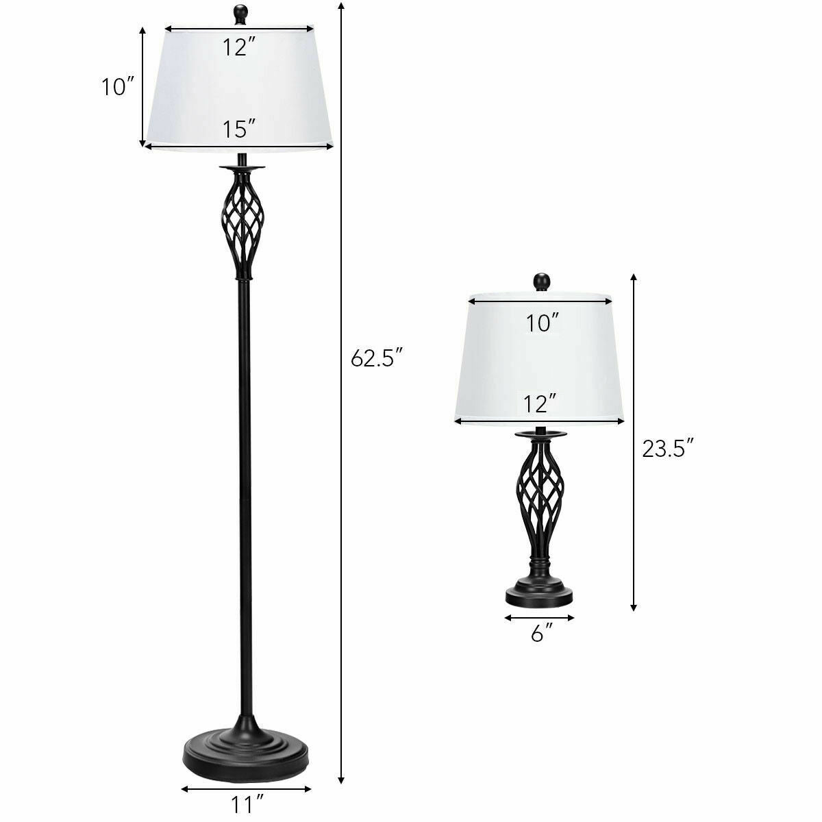 3 Piece Lamp Set, 2 Table Lamps 1 Floor Lamp, Fabric Shades, White Table & Floor Lamps at Gallery Canada