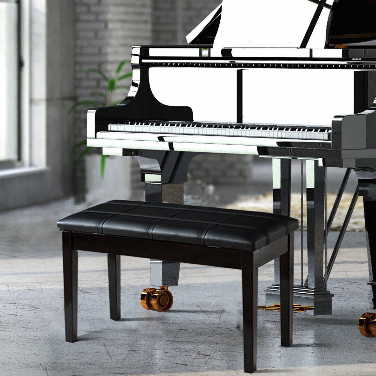 Solid Wood PU Leather Piano Bench, Double Duet Keyboard, Black Pianos & Keyboards at Gallery Canada