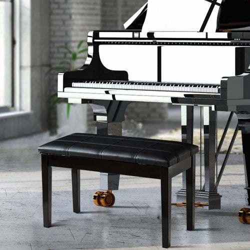 Solid Wood PU Leather Piano Bench, Double Duet Keyboard, Black