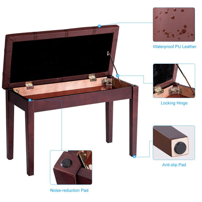 Solid Wood PU Leather Piano Double Duet Keyboard Bench, Brown Pianos & Keyboards at Gallery Canada