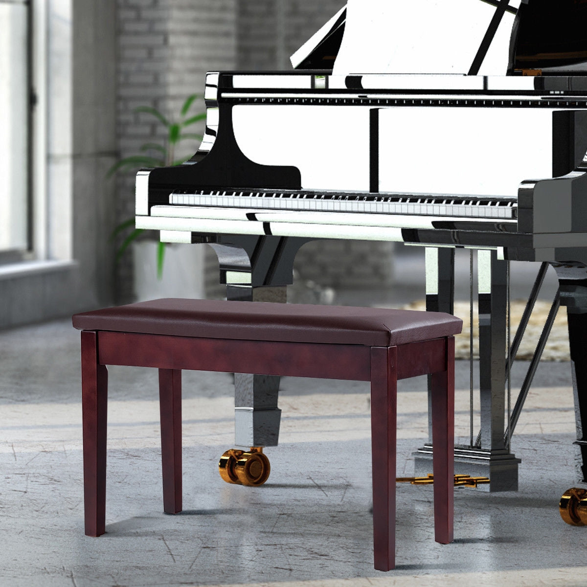 Solid Wood PU Leather Padded Piano Bench, Brown Pianos & Keyboards at Gallery Canada