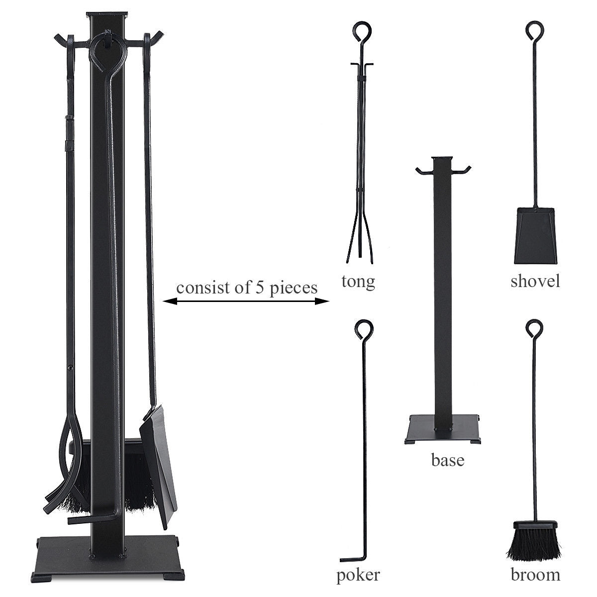 5 Pieces Fireplace Iron Fire Place Tool Set , Black Fireplace Tools at Gallery Canada