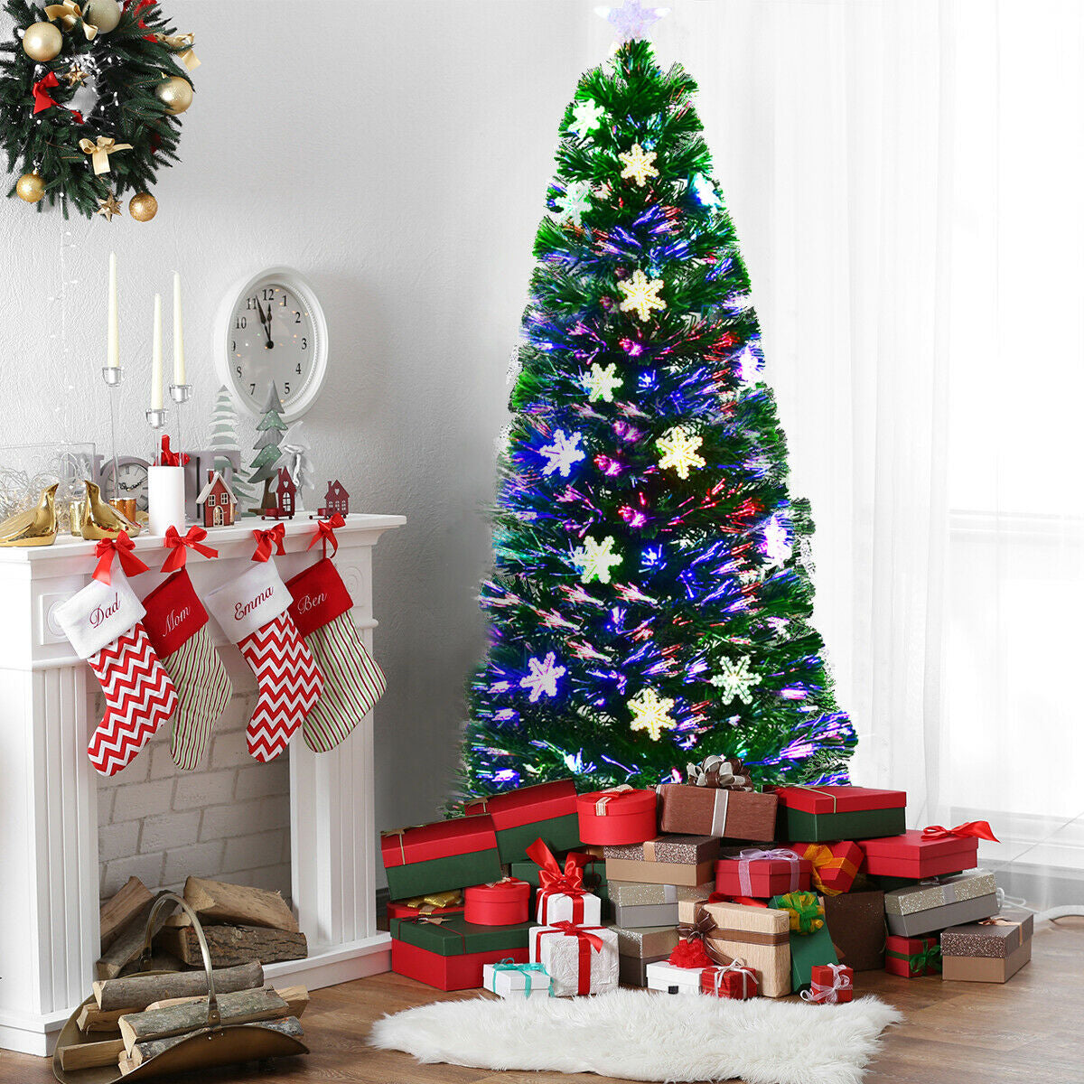 4 / 5 / 6 Feet LED Optic Artificial Christmas Tree with Snowflakes, Green Christmas Tree at Gallery Canada