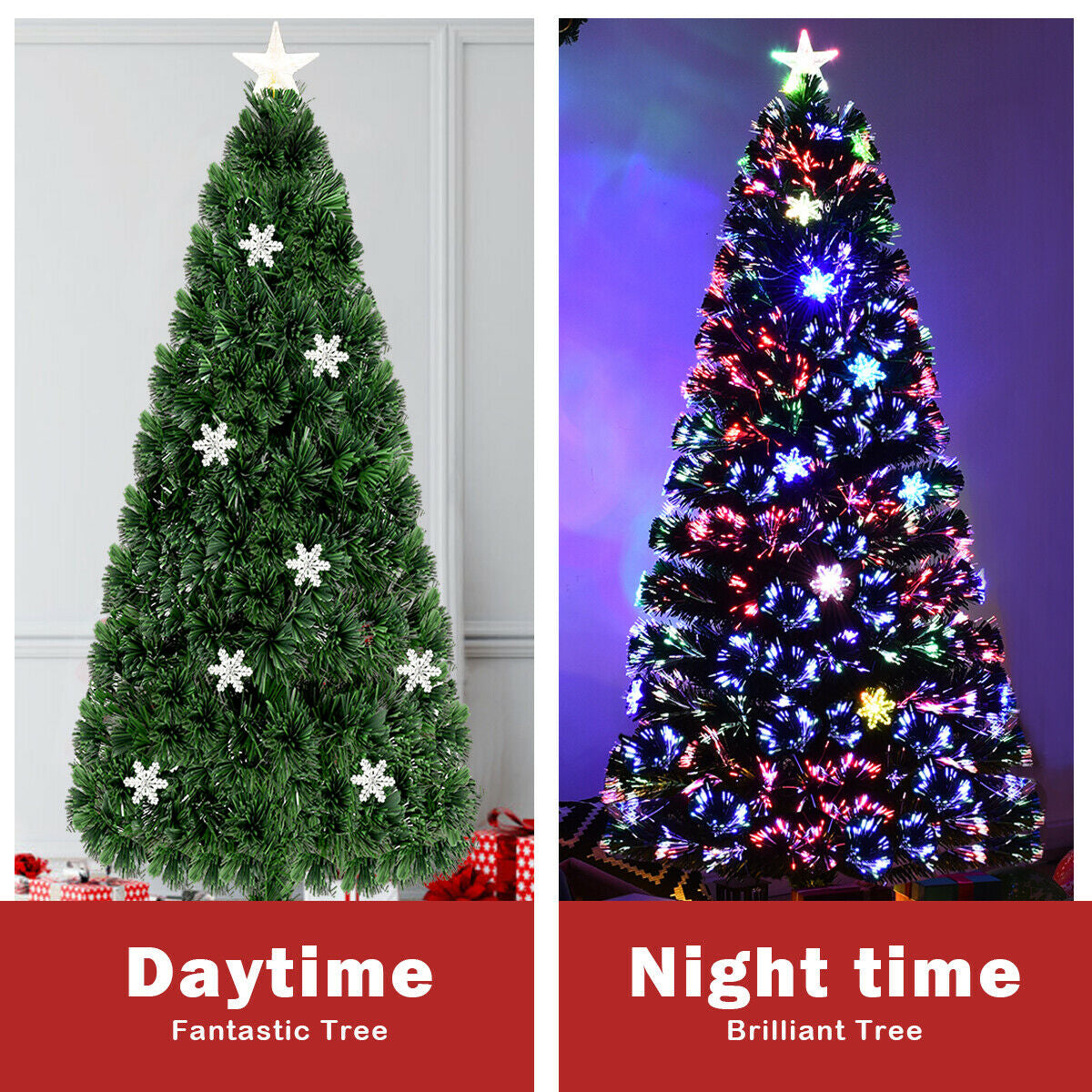 4 / 5 / 6 Feet LED Optic Artificial Christmas Tree with Snowflakes, Green Christmas Tree at Gallery Canada