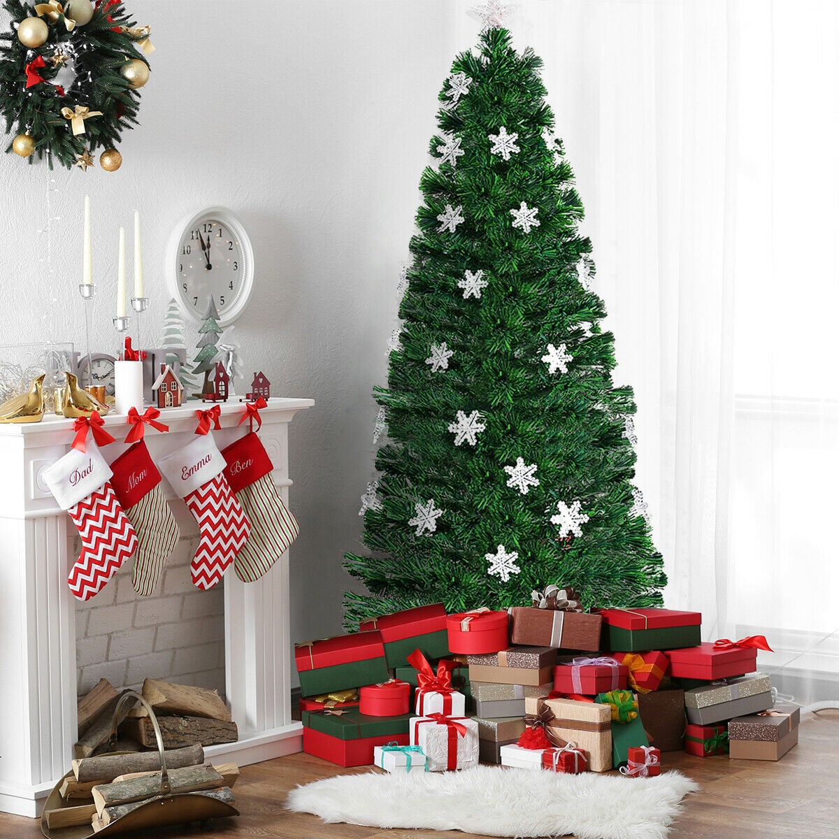 4 / 5 / 6 Feet LED Optic Artificial Christmas Tree with Snowflakes, Green Christmas Tree at Gallery Canada
