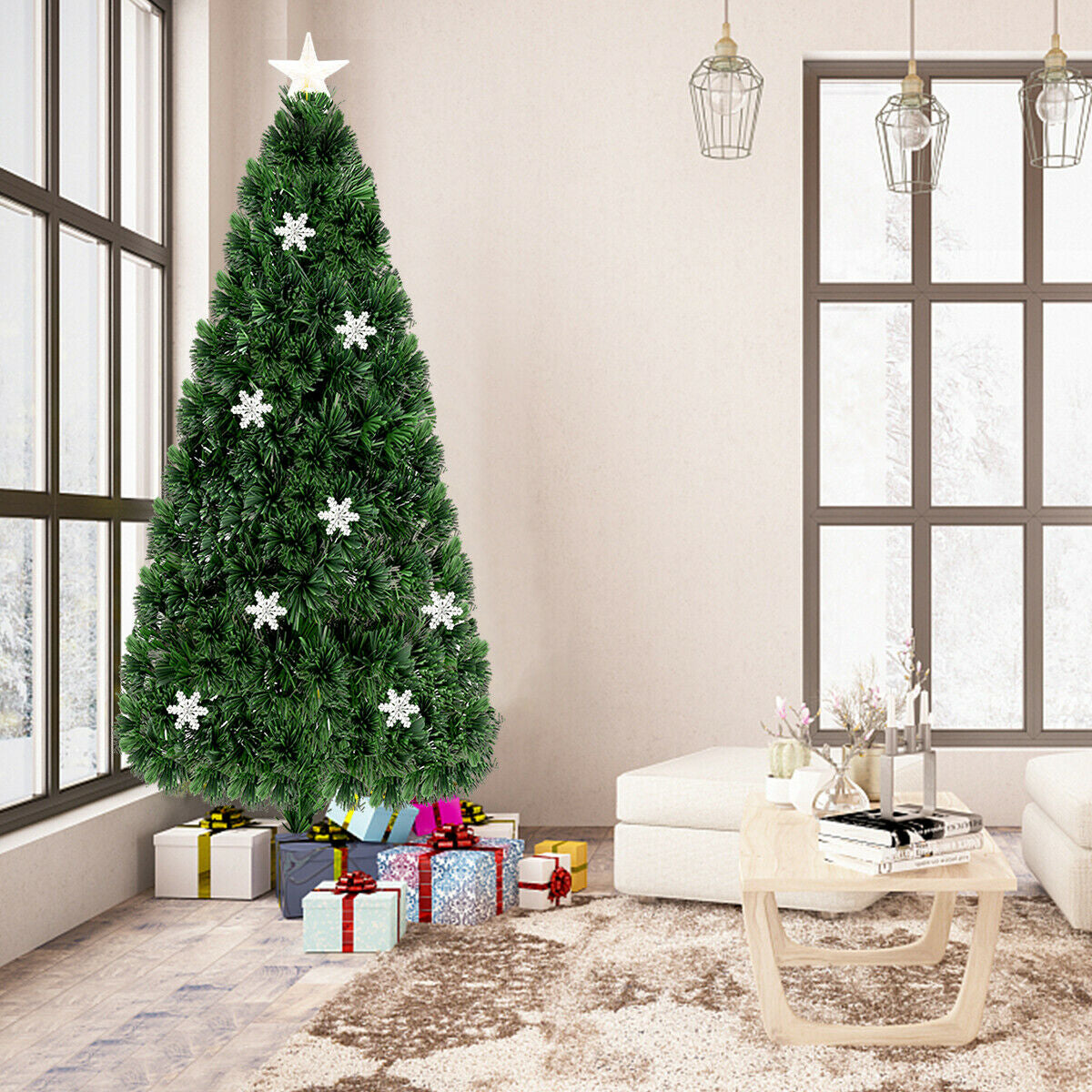 4 / 5 / 6 Feet LED Optic Artificial Christmas Tree with Snowflakes, Green Christmas Tree at Gallery Canada