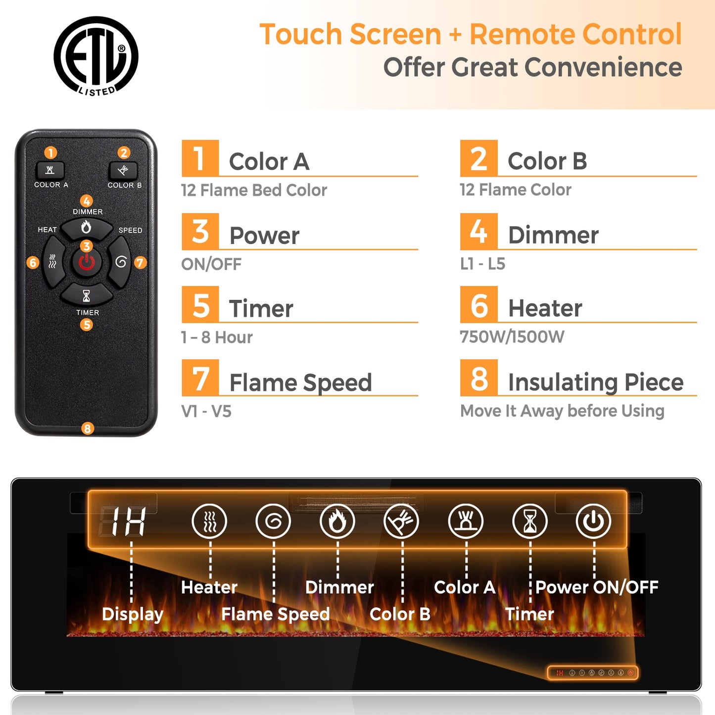 60 Inch Ultra Thin Electric Fireplace, 2 Heat Settings, Black Fireplaces at Gallery Canada