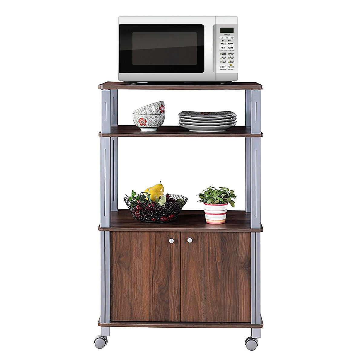 Microwave Rack Stand, Rolling Storage Cart, Walnut Baker's Racks at Gallery Canada