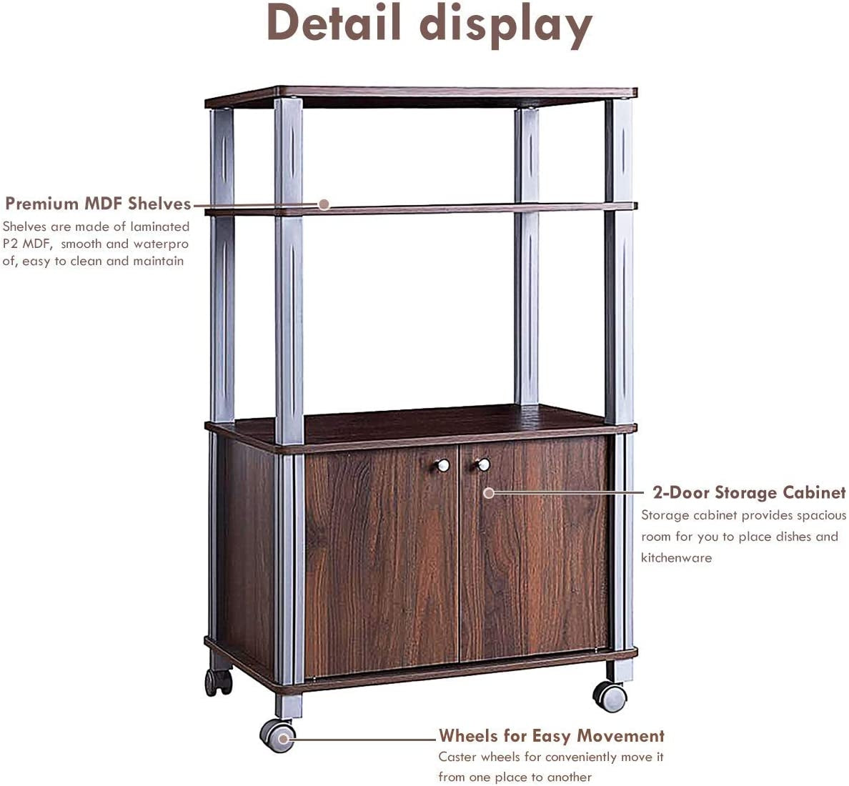 Microwave Rack Stand, Rolling Storage Cart, Walnut Baker's Racks at Gallery Canada