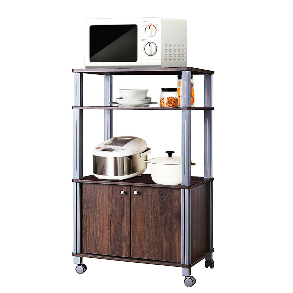 Microwave Rack Stand, Rolling Storage Cart, Walnut Baker's Racks at Gallery Canada