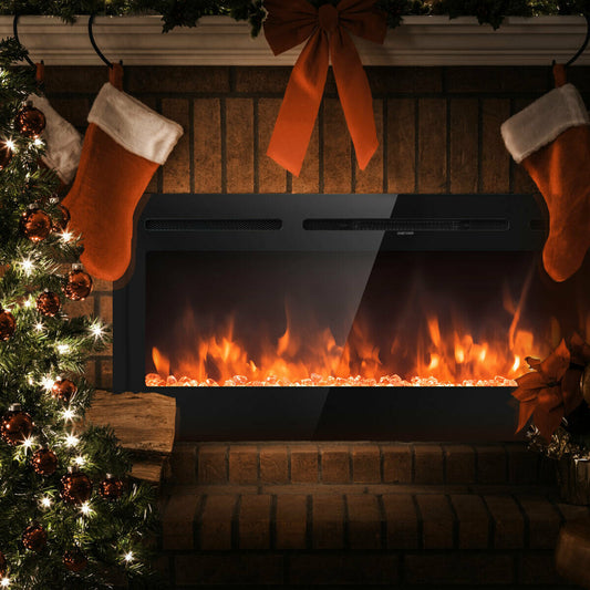 50 Inch Recessed Electric Fireplace Insert, Wall Mounted, Black Fireplaces Black at Gallery Canada