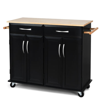 Wood Top Rolling Kitchen Trolley Island Cart, Black Kitchen Islands & Carts at Gallery Canada