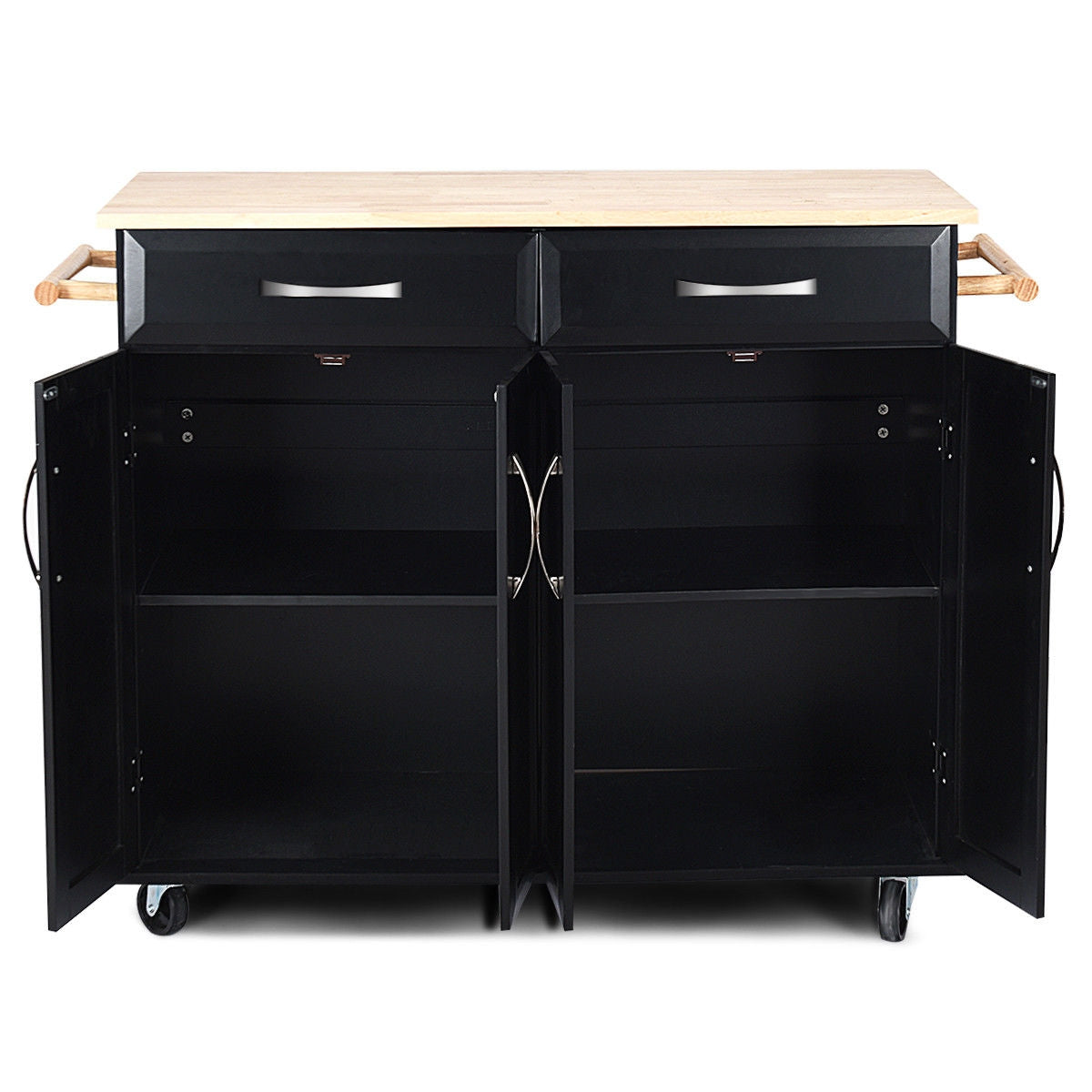 Wood Top Rolling Kitchen Trolley Island Cart, Black Kitchen Islands & Carts at Gallery Canada