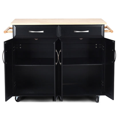 Wood Top Rolling Kitchen Trolley Island Cart, Black Kitchen Islands & Carts at Gallery Canada