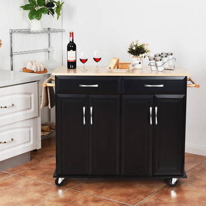 Wood Top Rolling Kitchen Trolley Island Cart, Black Kitchen Islands & Carts at Gallery Canada