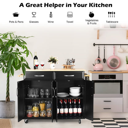 Wood Top Rolling Kitchen Trolley Island Cart, Black Kitchen Islands & Carts at Gallery Canada