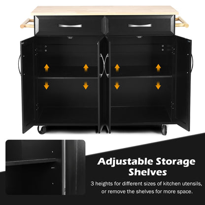 Wood Top Rolling Kitchen Trolley Island Cart, Black Kitchen Islands & Carts at Gallery Canada