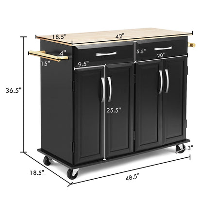 Wood Top Rolling Kitchen Trolley Island Cart, Black Kitchen Islands & Carts at Gallery Canada