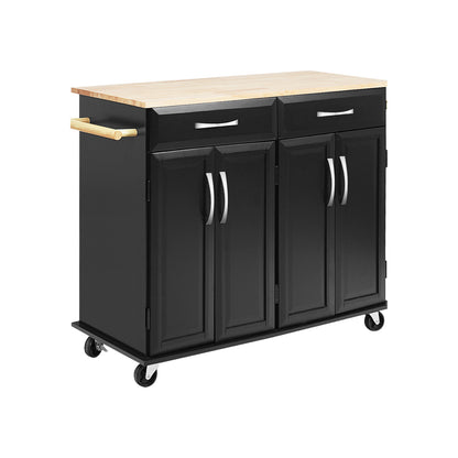 Wood Top Rolling Kitchen Trolley Island Cart, Black Kitchen Islands & Carts Black at Gallery Canada