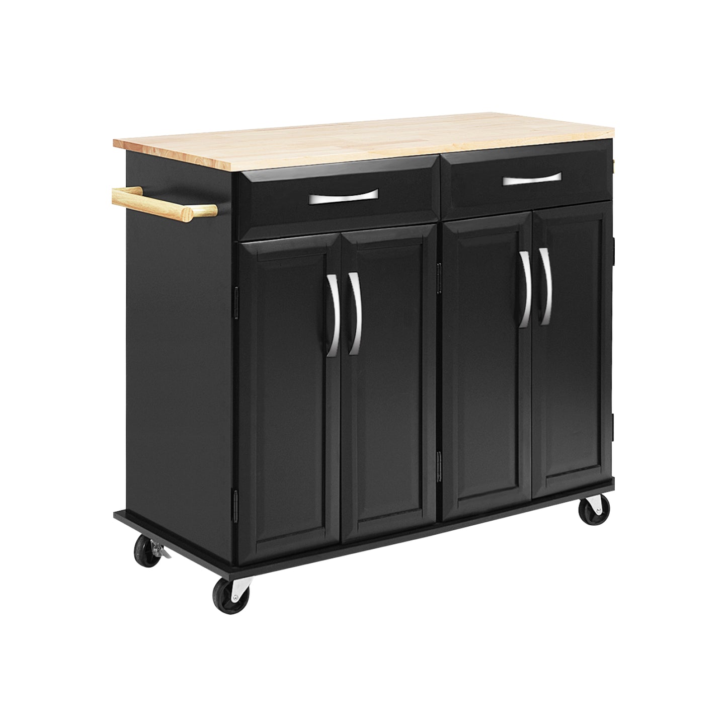 Wood Top Rolling Kitchen Trolley Island Cart, Black Kitchen Islands & Carts at Gallery Canada