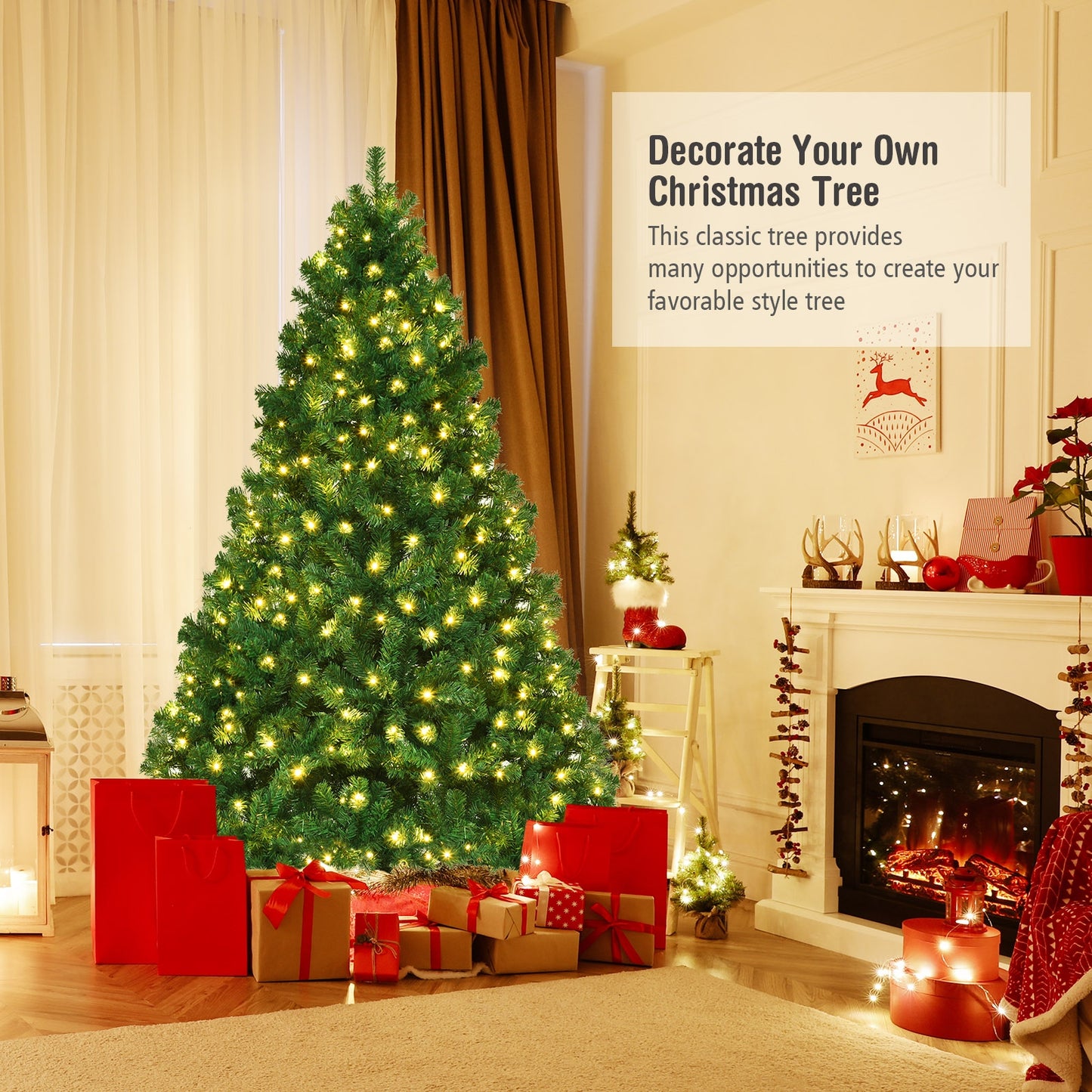 7.5 Ft PVC Artificial Christmas Tree With LED Lights, Green Christmas Tree at Gallery Canada