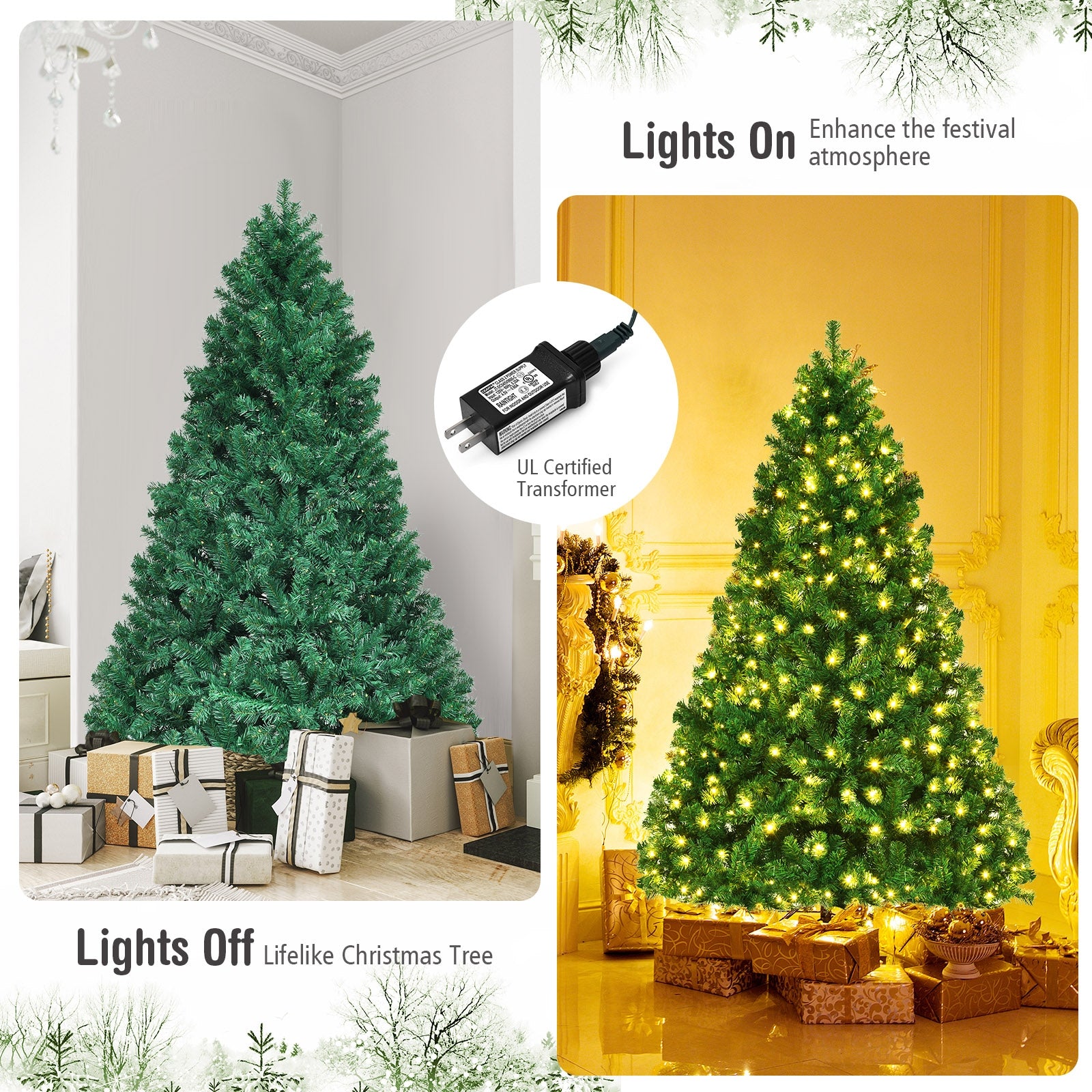 7.5 Ft PVC Artificial Christmas Tree With LED Lights, Green Christmas Tree at Gallery Canada