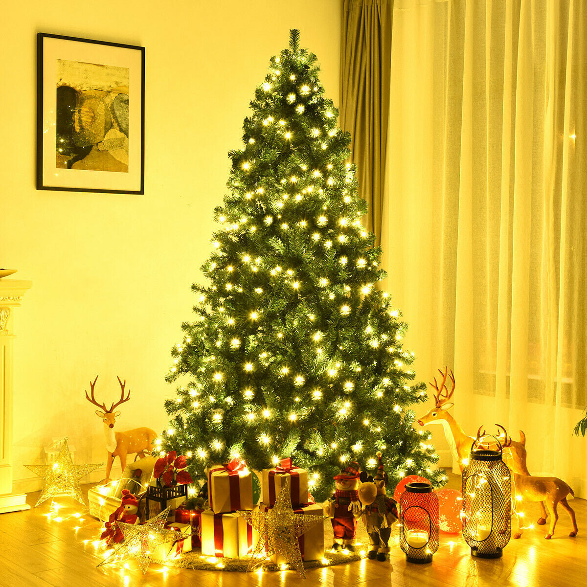 7.5 Ft PVC Artificial Christmas Tree With LED Lights, Green Christmas Tree at Gallery Canada