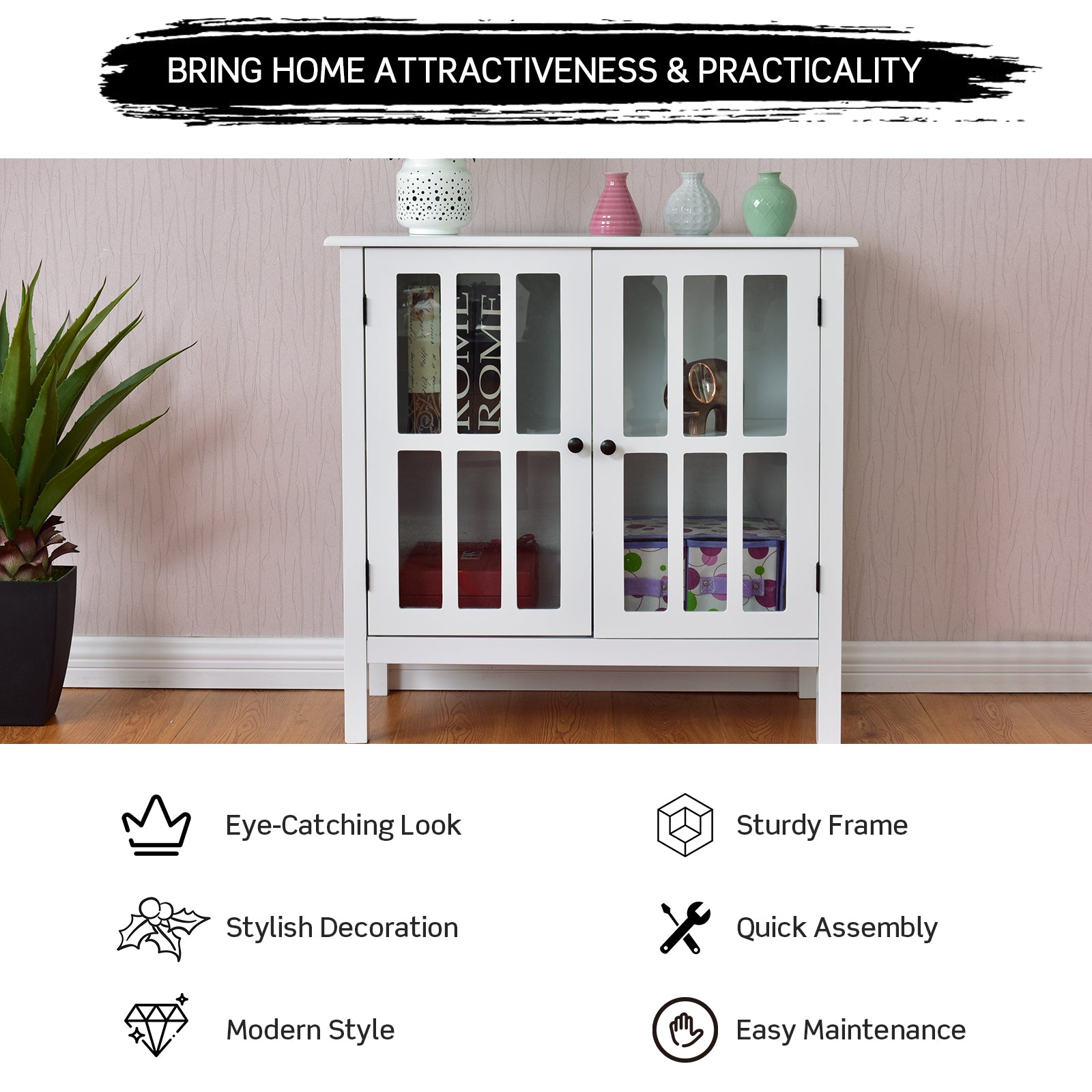 Glass Door Sideboard Console Storage Buffet Cabinet, White Sideboards Cabinets & Buffets at Gallery Canada