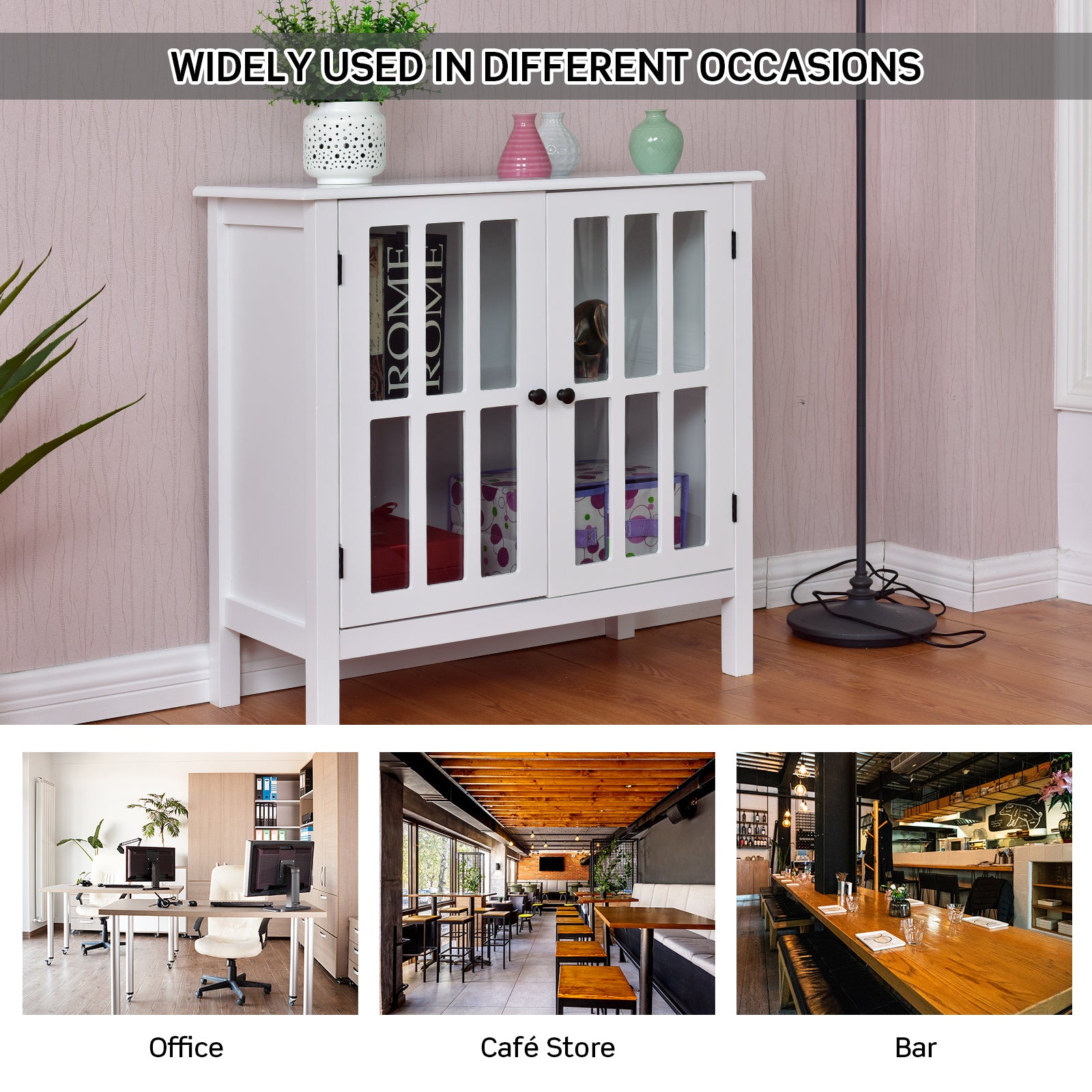 Glass Door Sideboard Console Storage Buffet Cabinet, White Sideboards Cabinets & Buffets at Gallery Canada