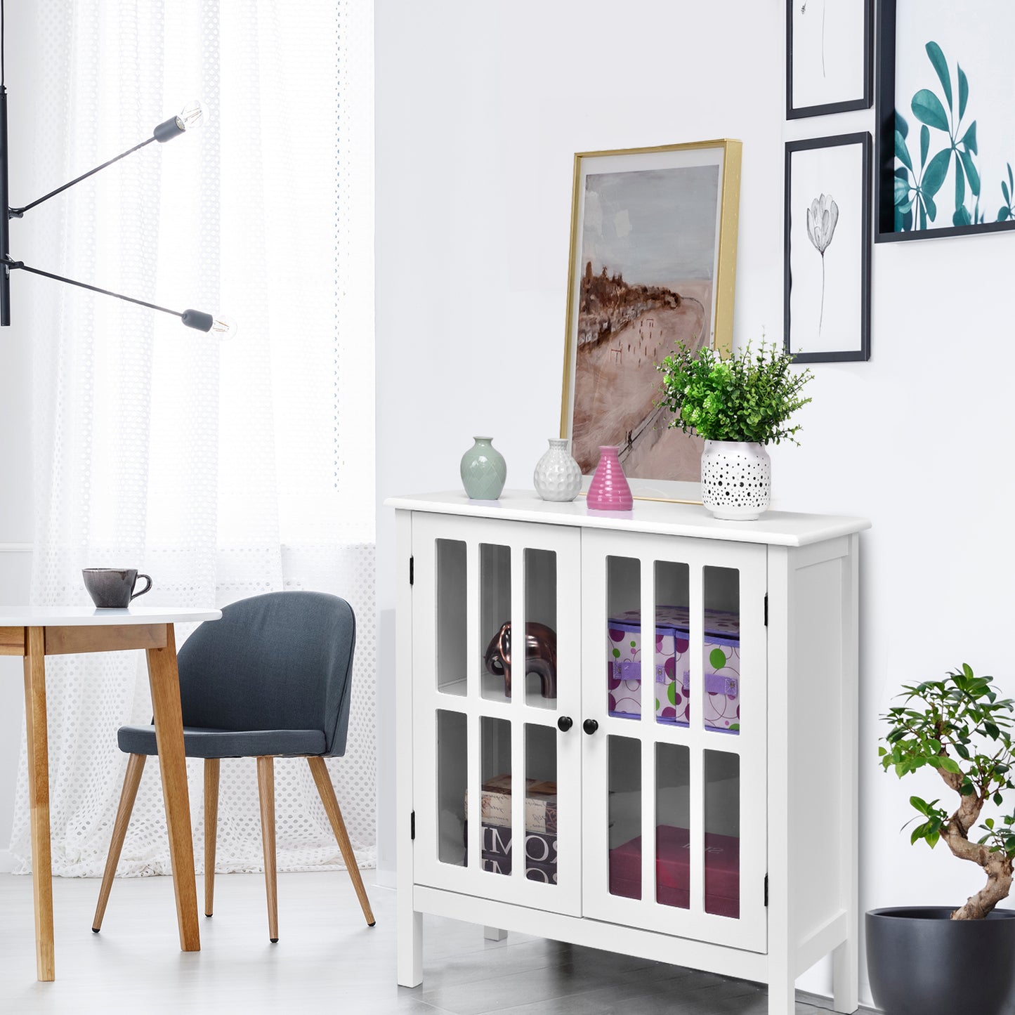 Glass Door Sideboard Console Storage Buffet Cabinet, White Sideboards Cabinets & Buffets at Gallery Canada