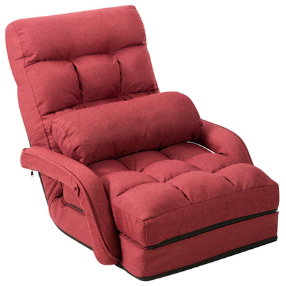 Folding Lazy Floor Chair Sofa With Armrests, Pillow, Red Floor Chairs Red at Gallery Canada