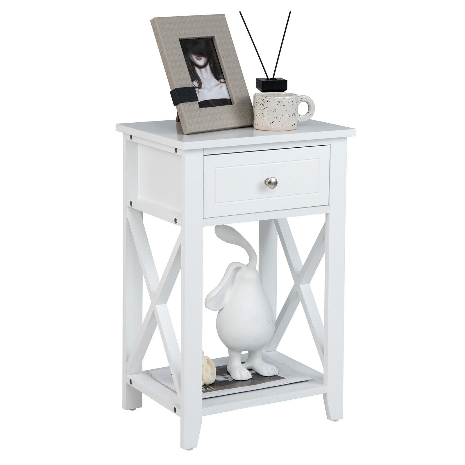 Storage End Bedside Drawer Nightstand, White End & Side Tables White at Gallery Canada