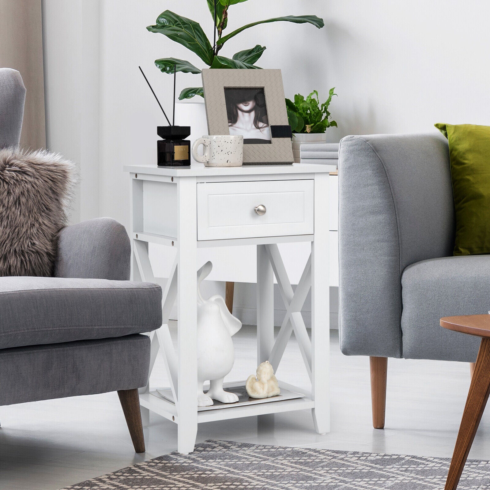 Storage End Bedside Drawer Nightstand, White End & Side Tables at Gallery Canada