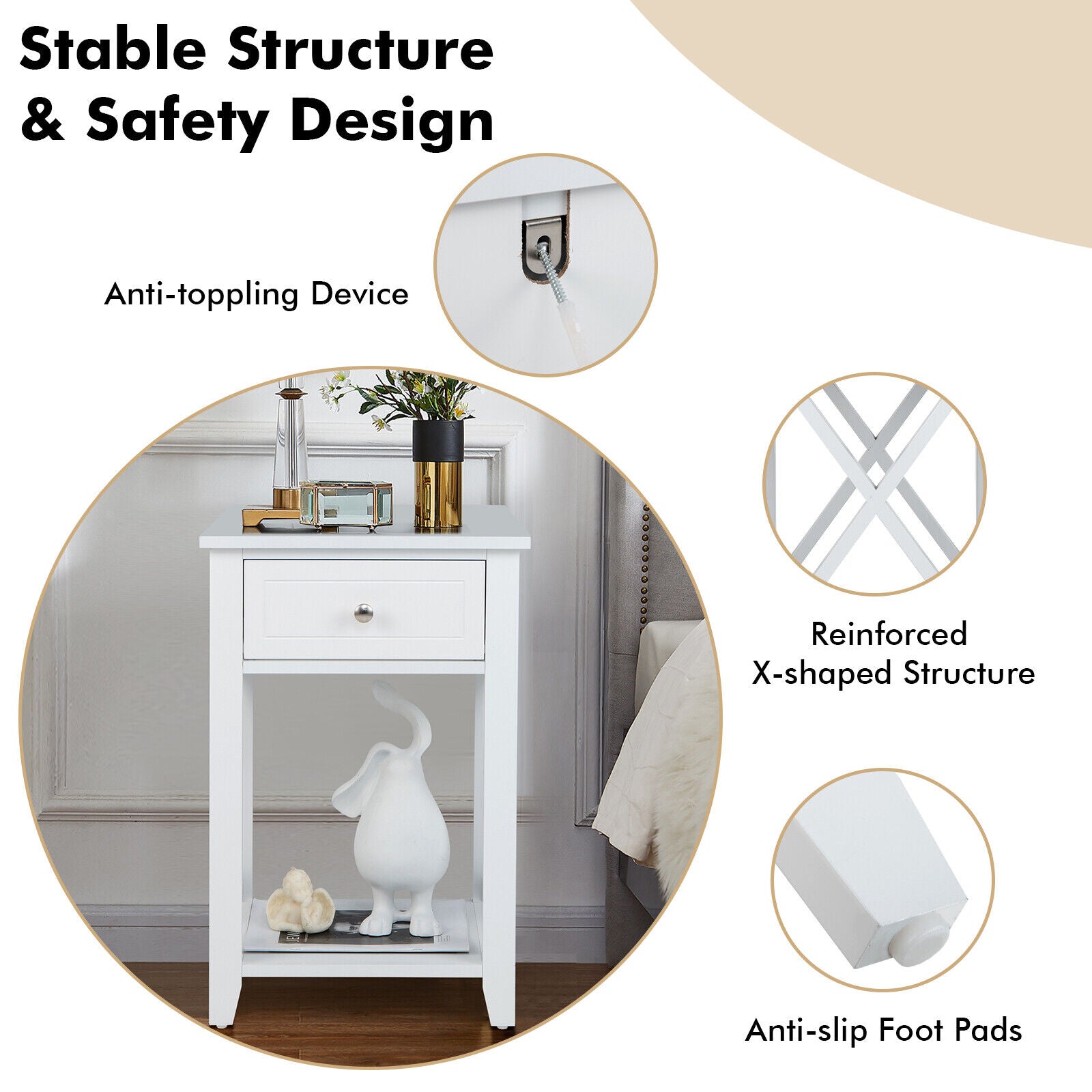 Storage End Bedside Drawer Nightstand, White End & Side Tables at Gallery Canada