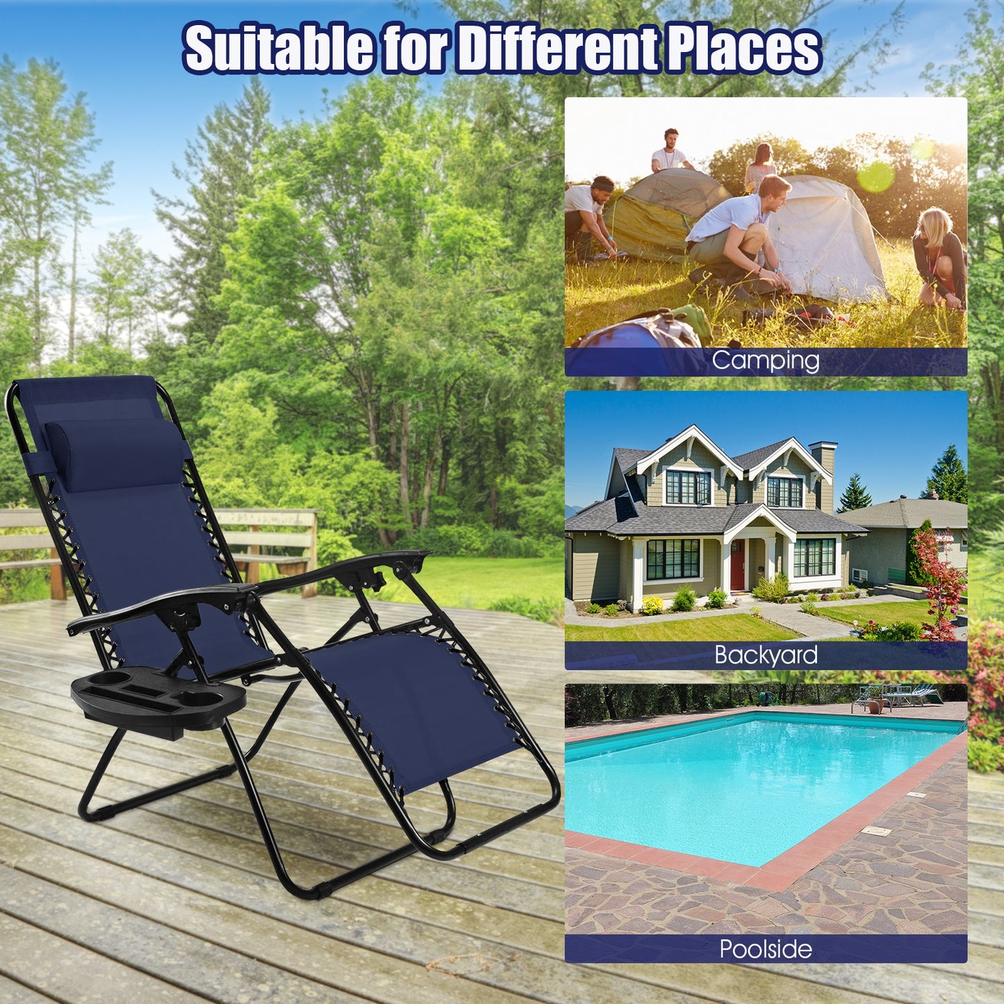Folding Lounge Chair, Zero Gravity, Navy Beach & Lawn Chairs at Gallery Canada