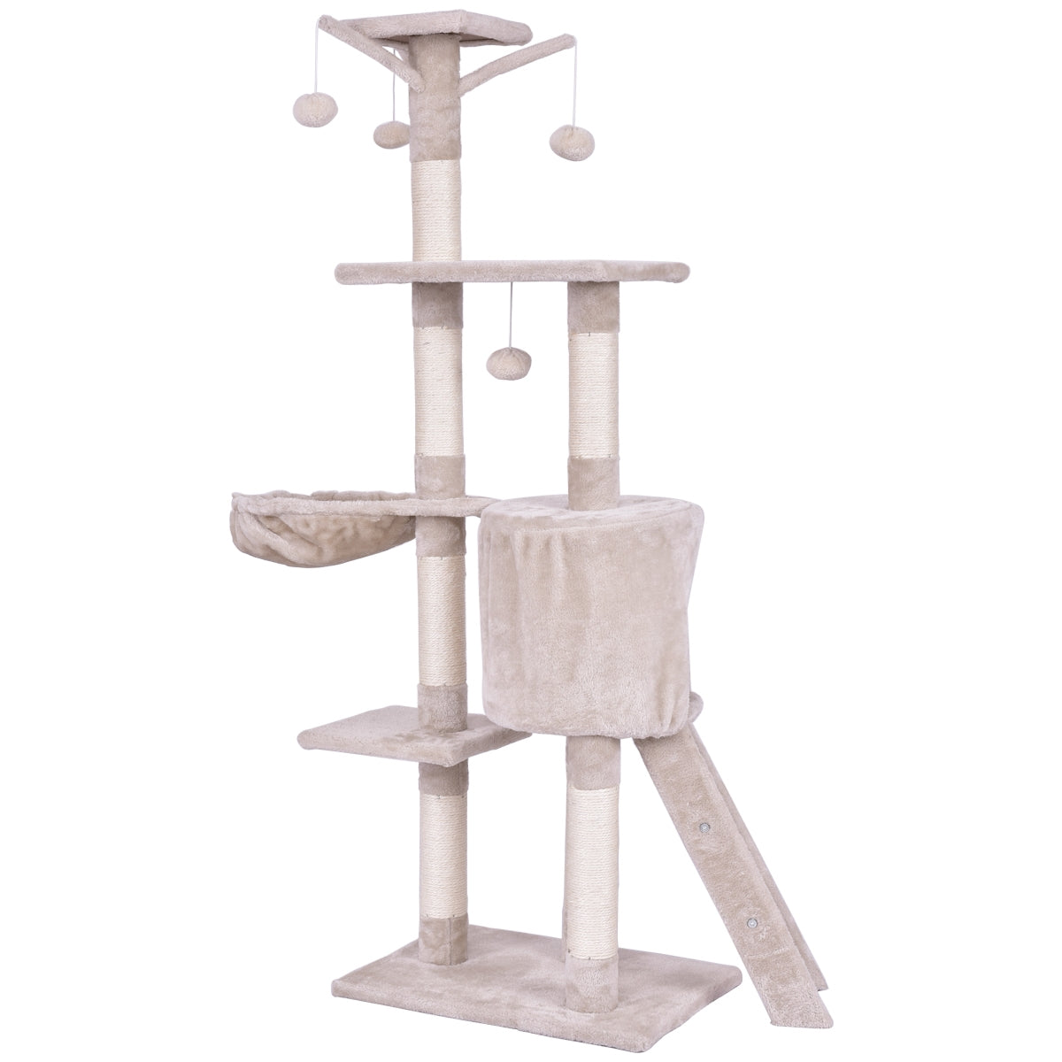 56 Inch Condo Scratching Posts Ladder Cat Play Tree, Beige Cat Trees Condos & Scratchers at Gallery Canada