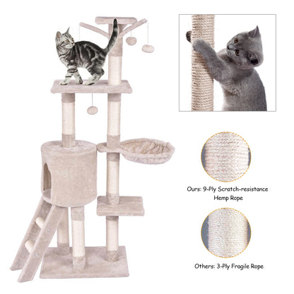 56 Inch Condo Scratching Posts Ladder Cat Play Tree, Beige Cat Trees Condos & Scratchers at Gallery Canada