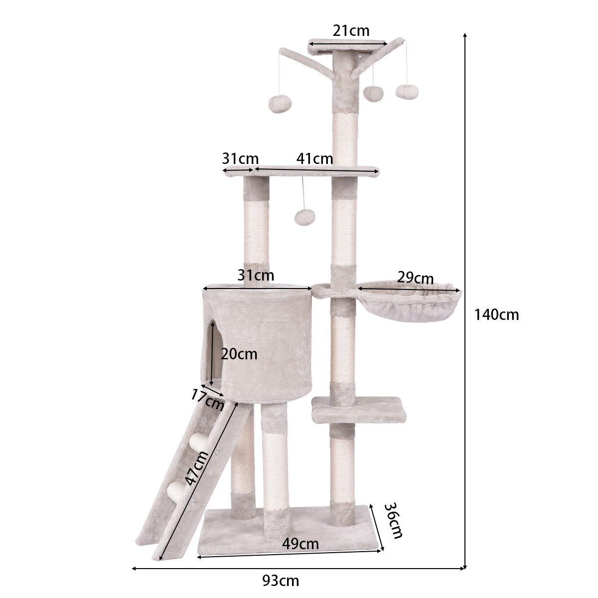 56 Inch Condo Scratching Posts Ladder Cat Play Tree, Beige Cat Trees Condos & Scratchers at Gallery Canada